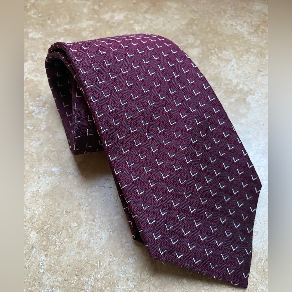Polo‎ Ralph Lauren Made in USA Vintage Jacquard Woven Silk Tie in Dark Burgundy